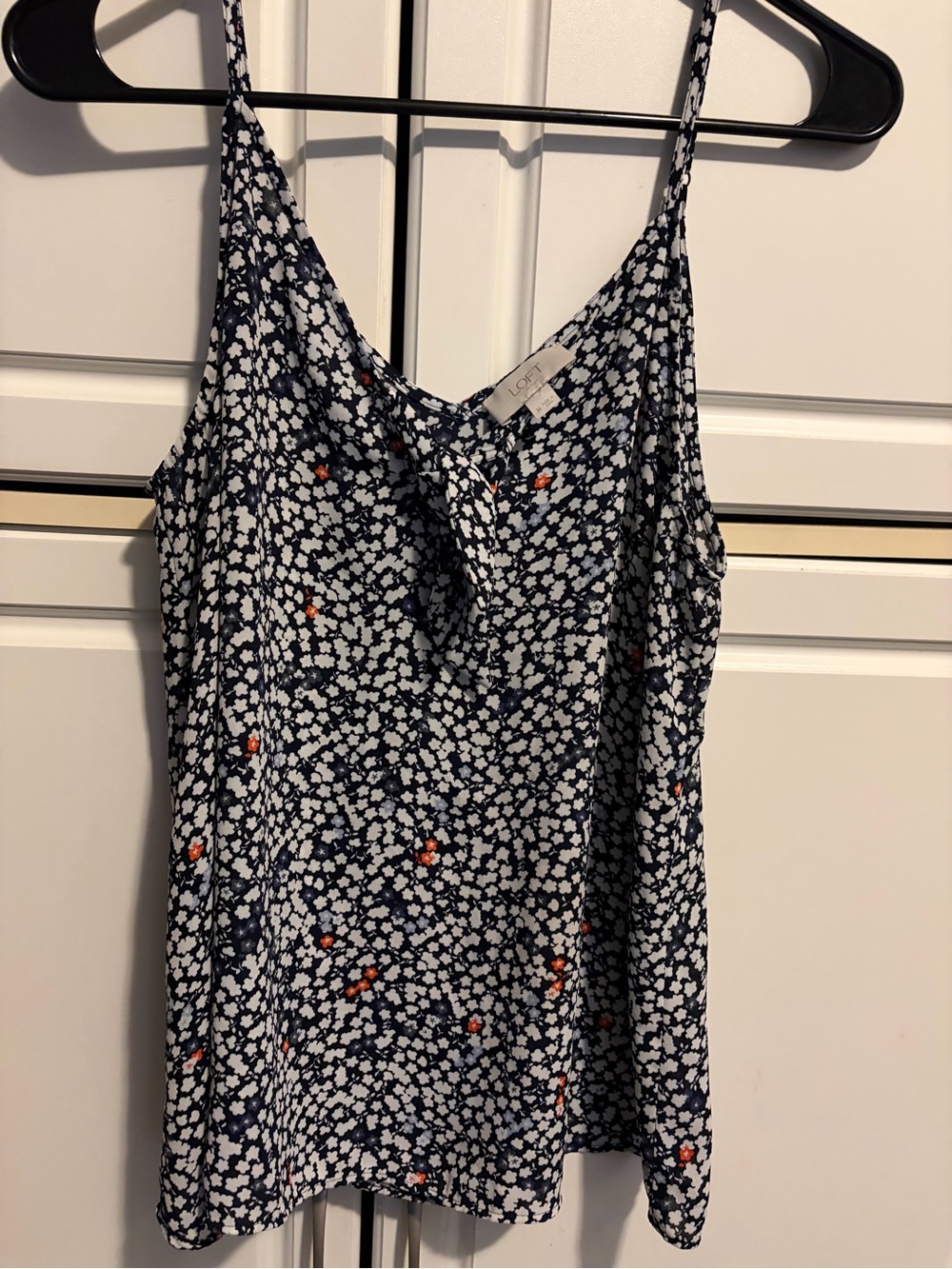 LOFT Navy Floral Spaghetti-Strap Cami with Coral Accents